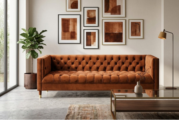 Canapé Chesterfield orange en tissu canapé en tissu Canapés de luxe 4 places