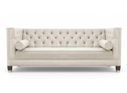 Luxueux canapé trois places en velours beige Chesterfield pour hôtel salon pratique.