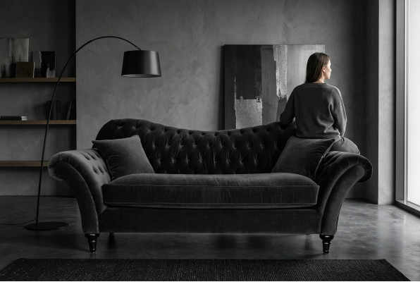 Couches Tapisserie Canapé Canapés Chesterfield Noir Trois Places Tissu Salon Neuf