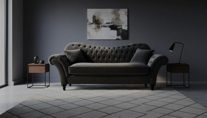 Couches Tapisserie Canapé Canapés Chesterfield Noir Trois Places Tissu Salon Neuf