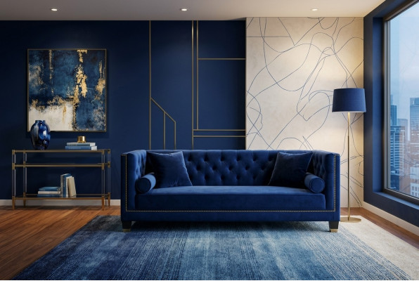 Chesterfield bleu Trois places Canapés en tissu Design pour le salon