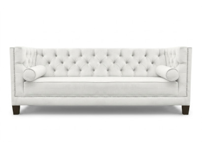Un canapé blanc en tissu à trois places pour le salon, avec des canapés en tissu ou en cuir et un canapé Chesterfield.