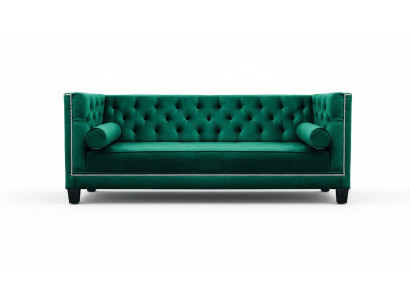 Luxueux canapé trois places en velours vert Chesterfield pour hôtel et salle de séjour.