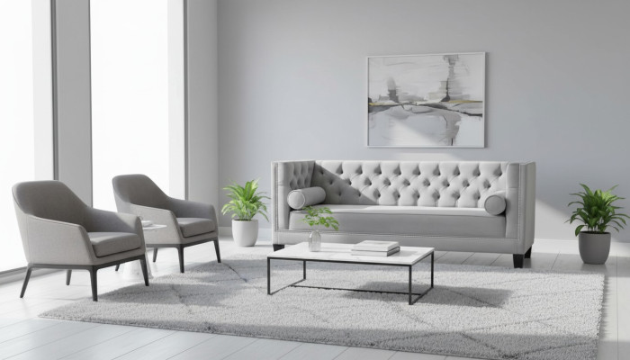 Canapé 3 places en velours Chesterfield gris luxueux pour hôtel salon pratique