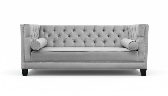 Canapé 3 places en velours Chesterfield gris luxueux pour hôtel salon pratique