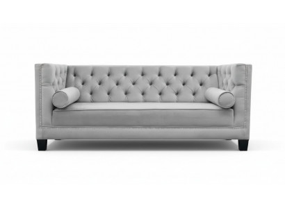 Canapé 3 places en velours Chesterfield gris luxueux pour hôtel salon pratique