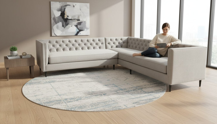 Canapé d'angle Gris Grand Tissu Chesterfield Canapés Meubles Créatifs Nouveau Salon