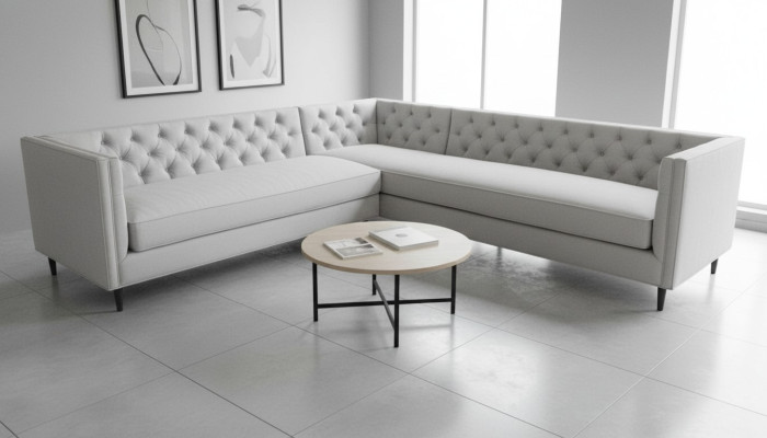 Canapé d'angle Gris Grand Tissu Chesterfield Canapés Meubles Créatifs Nouveau Salon