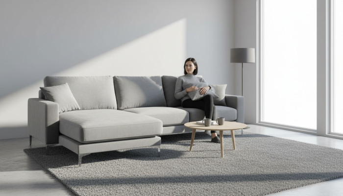 Canapé d'angle Gris xxl Grand tissu textile Canapés Chesterfield Meubles créatifs Salon