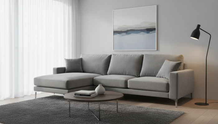 Canapé d'angle Gris xxl Grand tissu textile Canapés Chesterfield Meubles créatifs Salon