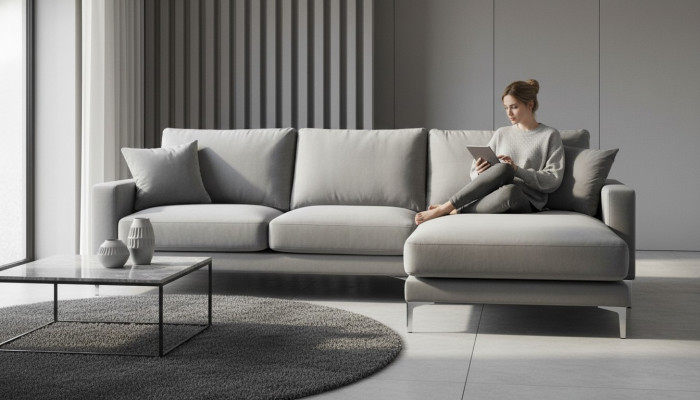 Sofa d'angle pour salon en tissu textile gris xxl Big Creative Furniture Chesterfield Sofas