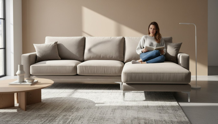 Canapé d'angle beige Tissu Salon Design Canapés Rembourrage Canapé Sofas Ensemble d'angle neuf