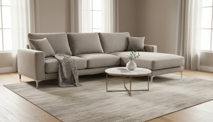 Canapé d'angle beige Tissu Salon Design Canapés Rembourrage Canapé Sofas Ensemble d'angle neuf