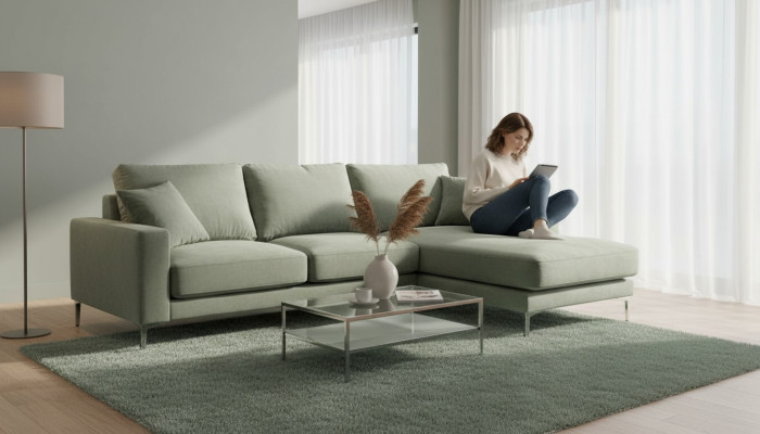 Sage Green Green Canapé d'angle Tissu Salon Design Canapés Rembourrage Canapé Canapés neuf