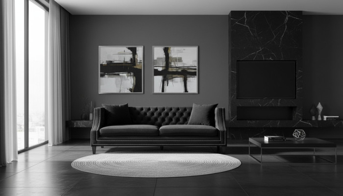 Canapé de luxe en tissu noir trois places Meubles rembourrés de velours pour hôtel Salon de pratique