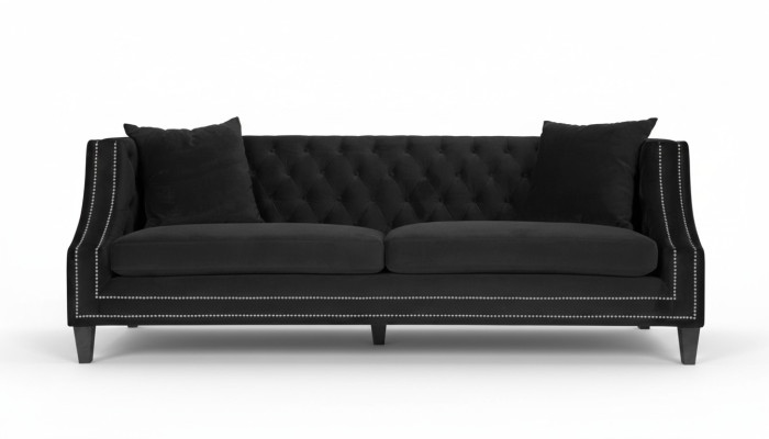 Canapé de luxe en tissu noir trois places Meubles rembourrés de velours pour hôtel Salon de pratique