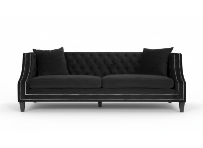 Canapé de luxe en tissu noir trois places Meubles rembourrés de velours pour hôtel Salon de pratique