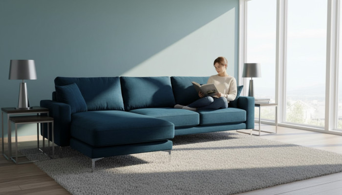 Canapé d'angle en tissu turquoise design créatif de salon Sofas nouvellement rembourrés