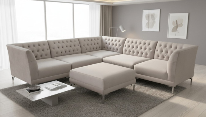Canapé d'angle Chesterfield Tabouret 2 pièces. Ensemble Textile Tissu Canapés Canapés Suite d'angle neuf.