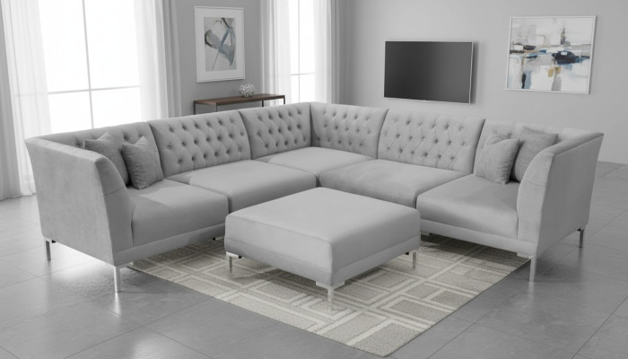 Canapés Chesterfield gris mobilier de luxe nouveau Canapé d'angle Tabouret gris Grand tissu textile