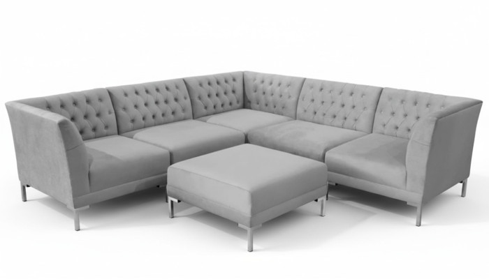 Canapés Chesterfield gris mobilier de luxe nouveau Canapé d'angle Tabouret gris Grand tissu textile