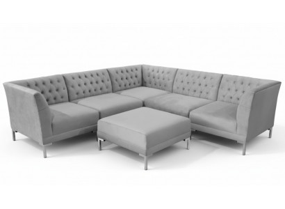 Canapés Chesterfield gris mobilier de luxe nouveau Canapé d'angle Tabouret gris Grand tissu textile
