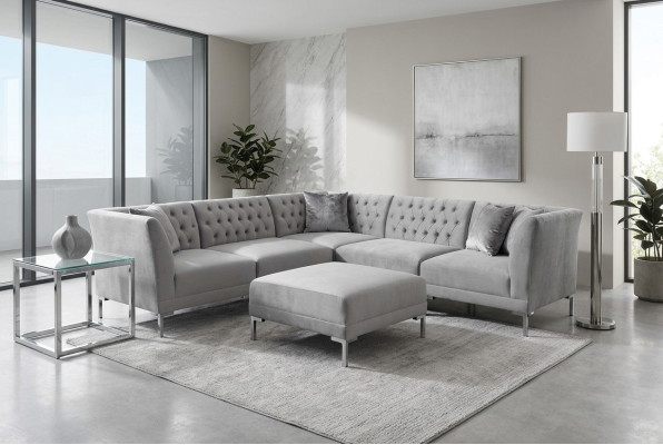 Canapé d'angle Tabouret Gris Grand Tissu Textill Chesterfield Sofas Mobilier Pouf Canapés