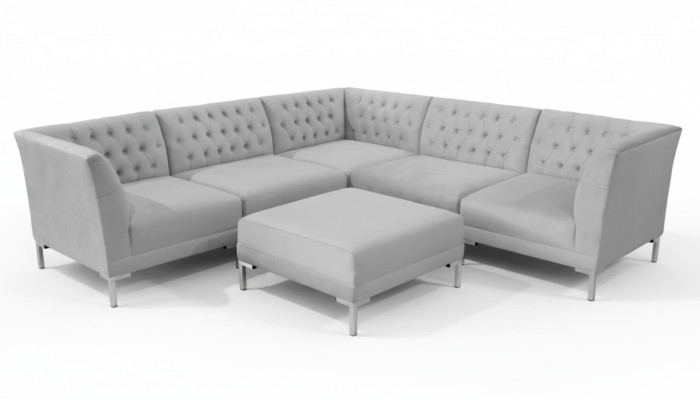Canapé d'angle Tabouret Gris Grand Tissu Textill Chesterfield Sofas Mobilier Pouf Canapés