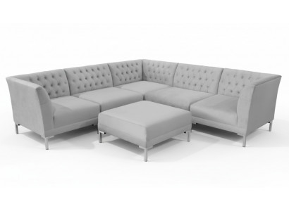 Canapé d'angle Tabouret Gris Grand Tissu Textill Chesterfield Sofas Mobilier Pouf Canapés