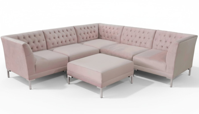 Canapé d'angle rose Tabouret Canapés Chesterfield Meubles xxl Gros Canapés en tissu Textill 2 pièces