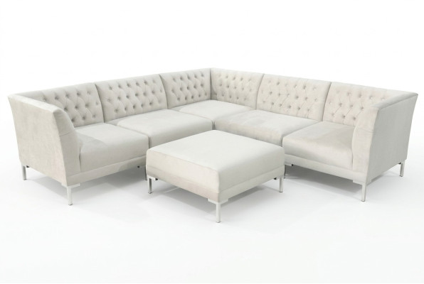 Canapé d'angle Tabouret Crème Blanc Grand Tissu Textill Chesterfield Canapés Meubles de Luxe 2 pièces.
