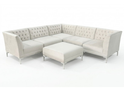 Canapé d'angle Tabouret Crème Blanc Grand Tissu Textill Chesterfield Canapés Meubles de Luxe 2 pièces.