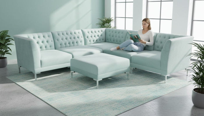 Turkis Bleu e Canapé d'angle Salon Mobilier de style Chesterfield Country House Suite 2pcs.
