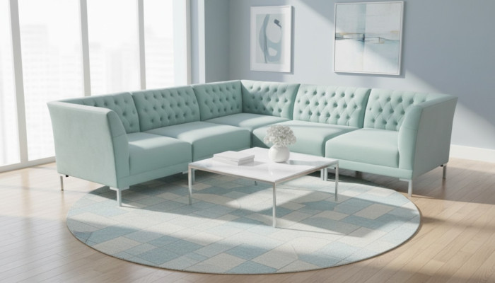 Turkis Bleu e Canapé d'angle Salon Mobilier de style Chesterfield Country House Suite 2pcs.