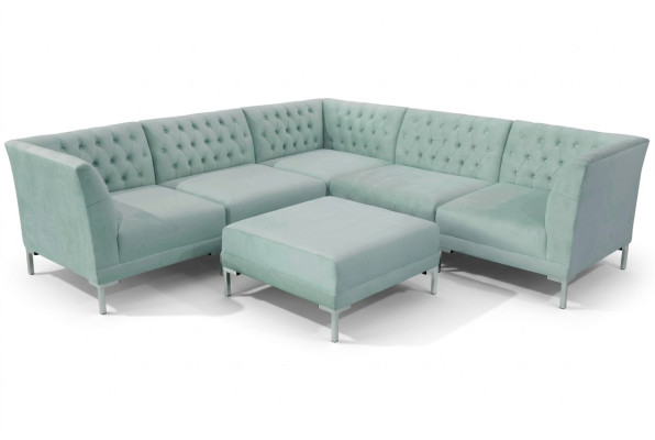 Turkis Bleu e Canapé d'angle Salon Mobilier de style Chesterfield Country House Suite 2pcs.