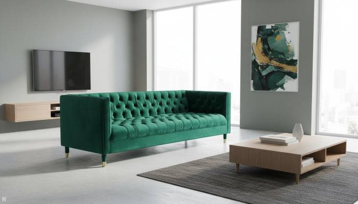 Vert Trois Places Tissu Chesterfield Design Canapés Tapisserie Canapé Salon 230cm