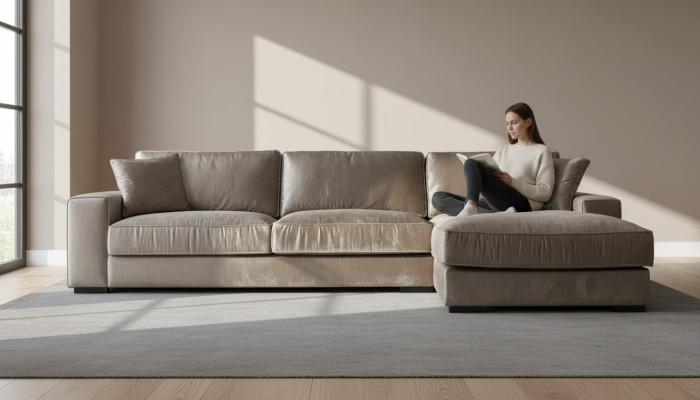 Canapé d'angle marron Tissu Salon Canapés Design italien Canapés Rembourrage Sofa
