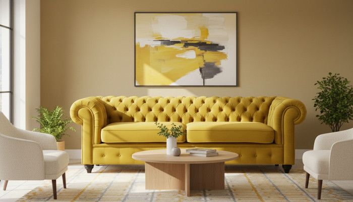 Canapé jaune avec Boutons Chesterfield Sofa Rembourrage Siège Canapés Canapés de luxe neufs
