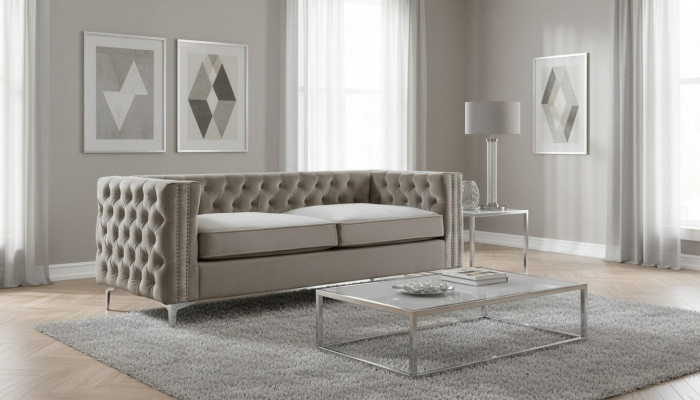 Chesterfield canapé trois places en textile moderne en velours pour le salon de luxe