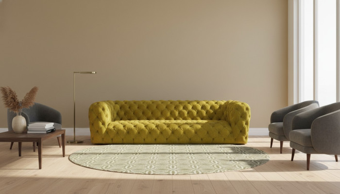 Canapé Chesterfield jaune quatre places XXL canapé grand confortable canapés moelleux neufs.