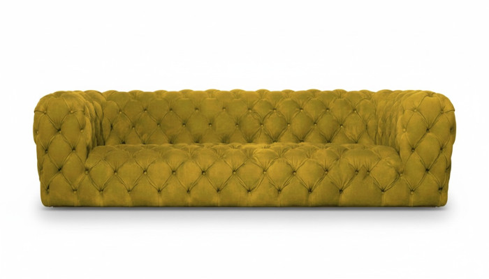 Canapé Chesterfield jaune quatre places XXL canapé grand confortable canapés moelleux neufs.