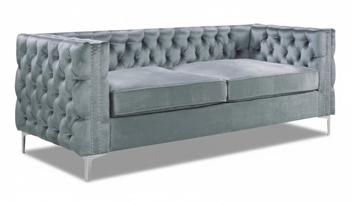 Canapé Chesterfield gris en tissu de luxe Velours Canapé Ensemble de canapés Boutons Rembourrage nouveau