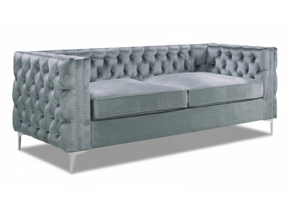 Canapé Chesterfield gris en tissu de luxe Velours Canapé Ensemble de canapés Boutons Rembourrage nouveau