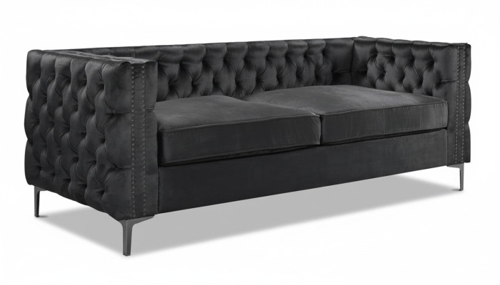 canapé chesterfield noir en velours de luxe, ensemble de canapés en tissu, canapés rembourrés neufs
