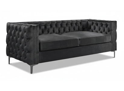 canapé chesterfield noir en velours de luxe, ensemble de canapés en tissu, canapés rembourrés neufs