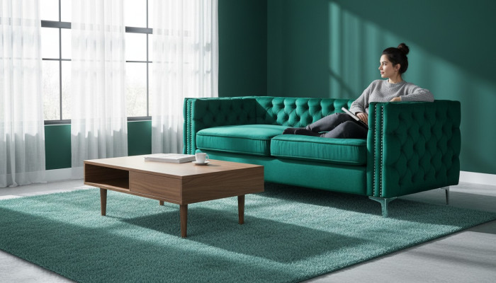 Canapé Chesterfield vert en velours de luxe ensemble de canapés avec des boutons rembourrés neufs