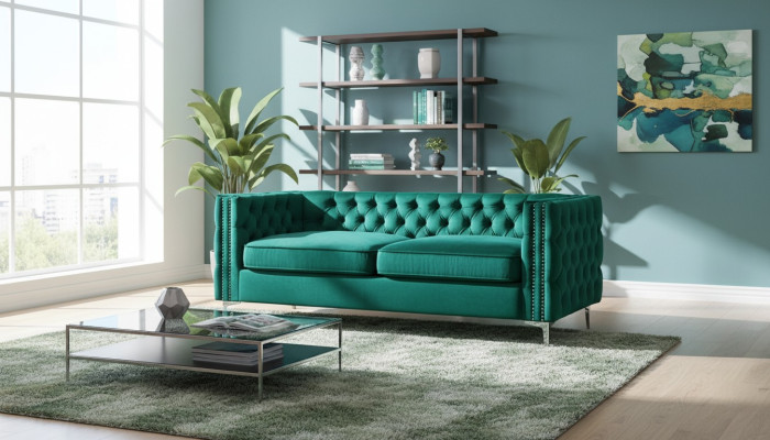 Canapé Chesterfield vert en velours de luxe ensemble de canapés avec des boutons rembourrés neufs