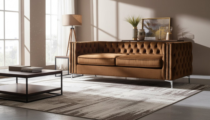 canapé Chesterfield orange en tissu de velours de luxe, ensemble de canapés avec des boutons, rembourrage neuf
