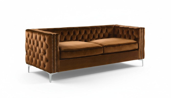 canapé Chesterfield orange en tissu de velours de luxe, ensemble de canapés avec des boutons, rembourrage neuf