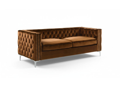 canapé Chesterfield orange en tissu de velours de luxe, ensemble de canapés avec des boutons, rembourrage neuf